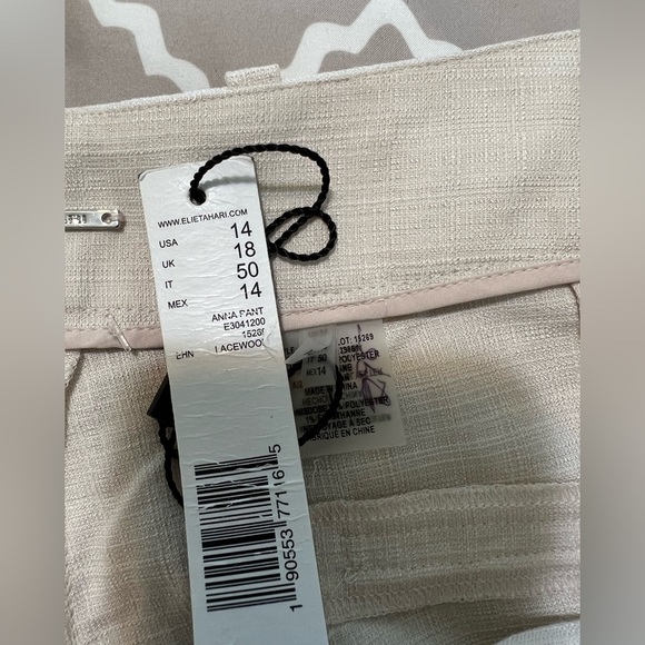 Elie Tahari Anna Ivory Slub Slit Pockets Flared Pants Trousers H. - Picture 10 of 16